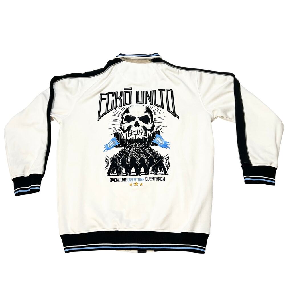 Vintage Ecko Unltd Overcome Overthrow Track Jacket Large White Embroidered Y2K